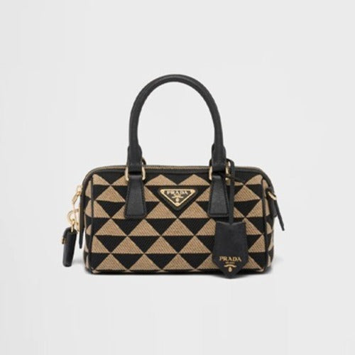 프라다 자수 패브릭 탑 핸들백 1BB846