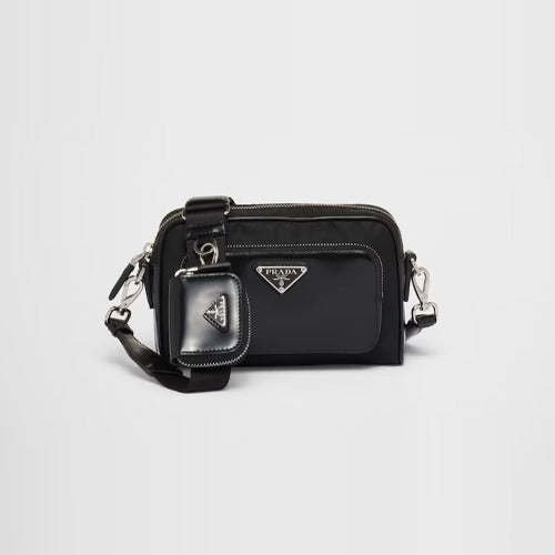 프라다 리나일론 및 브러시드 가죽 숄더백 블랙 2VH172