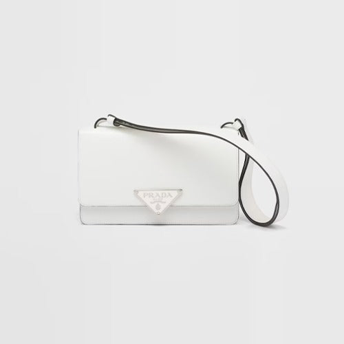 프라다 엠블럼 브러시드 가죽 숄더백 화이트 1BD321