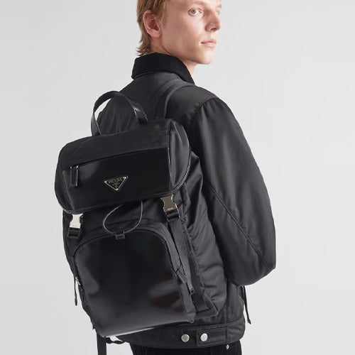 프라다 리나일론 및 브러시드 가죽 백팩 2VZ135