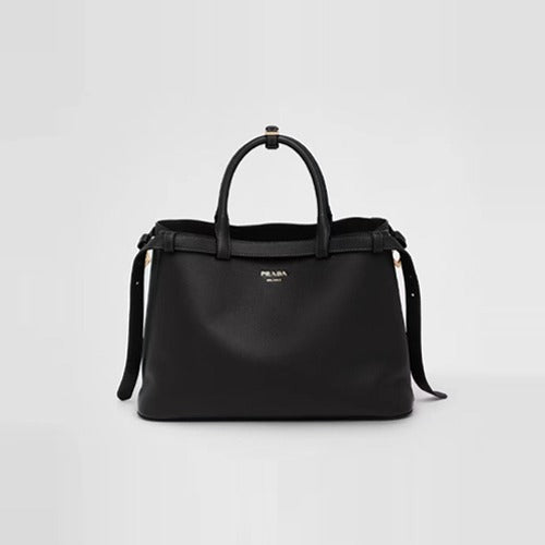프라다 더블 벨트 버클 미디엄 토트백 블랙 1BA417
