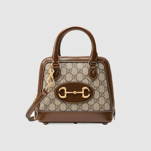 구찌 홀스빗 1955 미니 탑 핸들백 GG 수프림 브라운