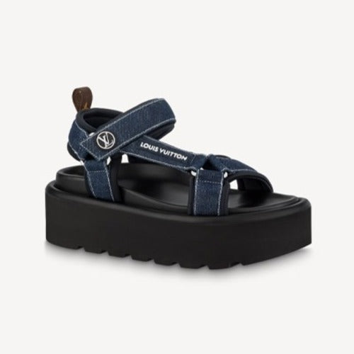 루이비통 풀 필로우 플랫폼 컴포트 샌들 데님 1AACHJ