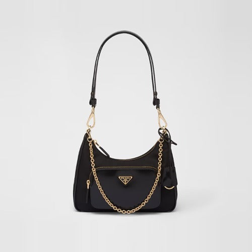 프라다 리나일론 및 브러시드 가죽 미니 숄더백 1BC198