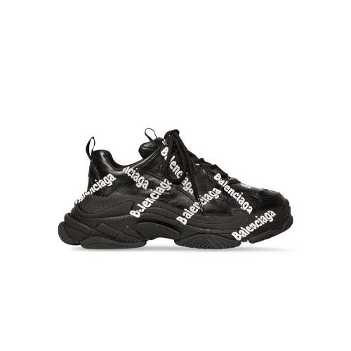 발렌시아가 트리플S 로고 프린트 스니커즈 블랙