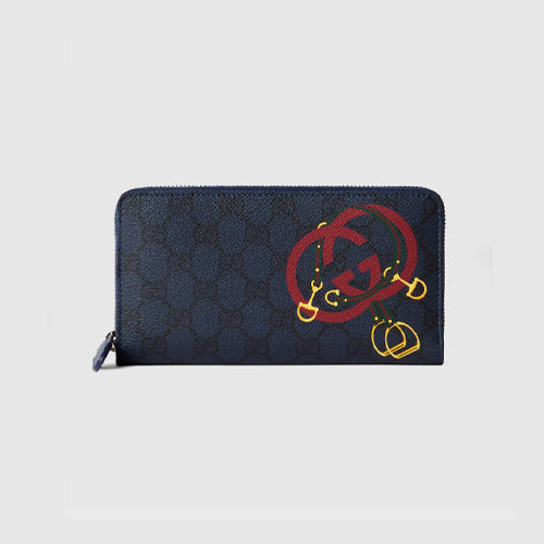 구찌 프린트 GG 지퍼 장지갑 다크 블루 855680