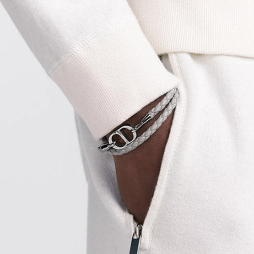 디올 CD 아이콘 브레이드 가죽 더블 팔찌 2color