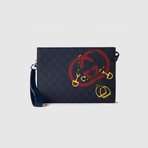 구찌 프린트 GG 미디엄 파우치 다크 블루 855680