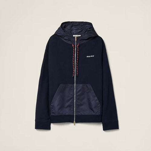 [국내배송] 미우미우 코튼 플리스 지퍼 후드 자켓 블랙