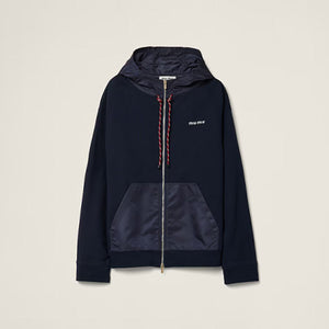 [국내배송] 미우미우 코튼 플리스 지퍼 후드 자켓 블랙