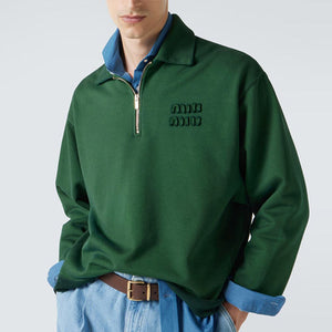 [국내배송] 미우미우 하프 지퍼 로고 코튼 스웨트셔츠 그린