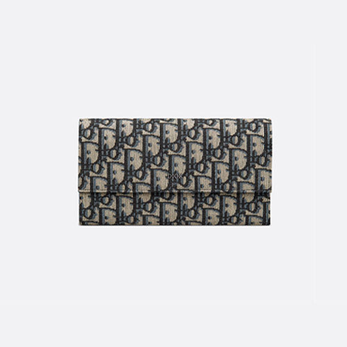 디올 오블리크 자카드 플랩 장지갑 베이지/블랙