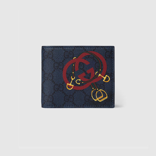 구찌 프린트 GG 반지갑 다크 블루 853434