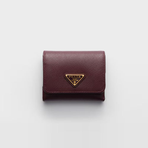 프라다 사피아노 가죽 플랩 지갑 버건디