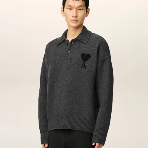 [국내배송] 아미 드 꾀흐 하트 로고 울 카라 니트 4color