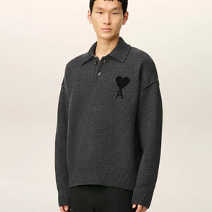 [국내배송] 아미 드 꾀흐 하트 로고 울 카라 니트 4color