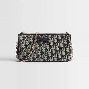 디올 오블리크 보우 체인 클러치 베이지/블루