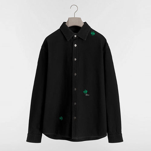 디올 클로버 자수 오버셔츠 블랙