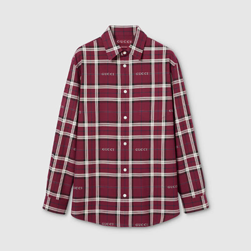 구찌 타르탄 코튼 자카드 셔츠 레드 ‎852895