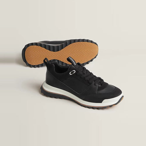 에르메스 카프스킨 및 스웨이드 리더 스니커즈 블랙