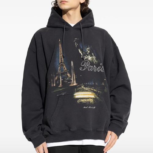 [국내배송] 베트멍 파리 투어리스트 후드티 블랙