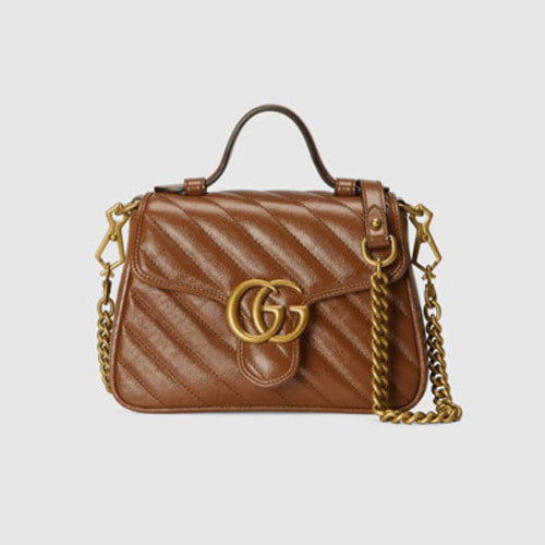 구찌 GG 마몽 미니 탑 핸들백 브라운