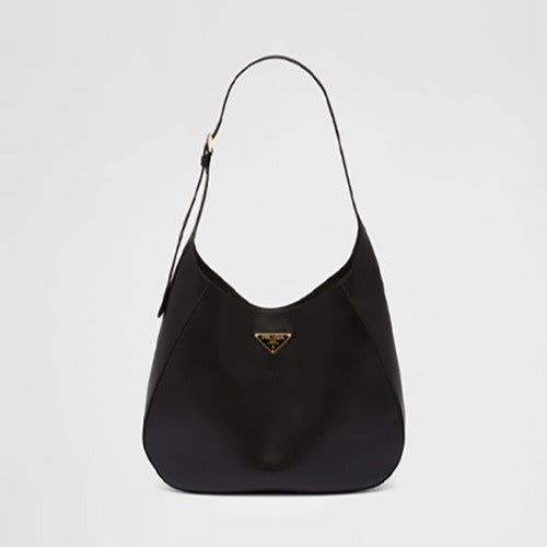 프라다 탑스티치 장식 라지 가죽 숄더백 블랙 1BC181