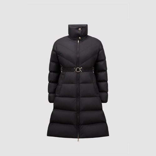 몽클레어 브로우 롱 다운 벨트 자켓 블랙