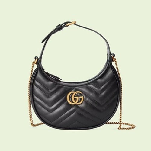 구찌 GG 마몽 하프문 쉐입 미니백 블랙