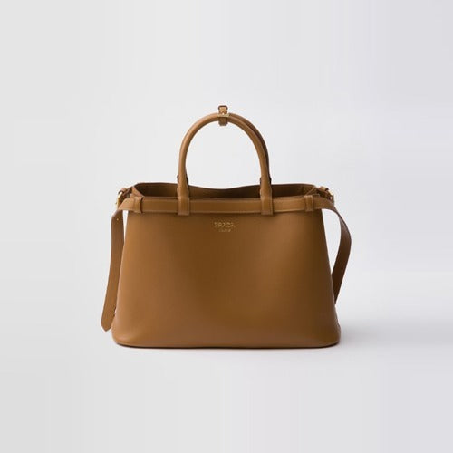 프라다 더블 벨트 버클 미디엄 토트백 브라운 1BA417 (사나 착용)