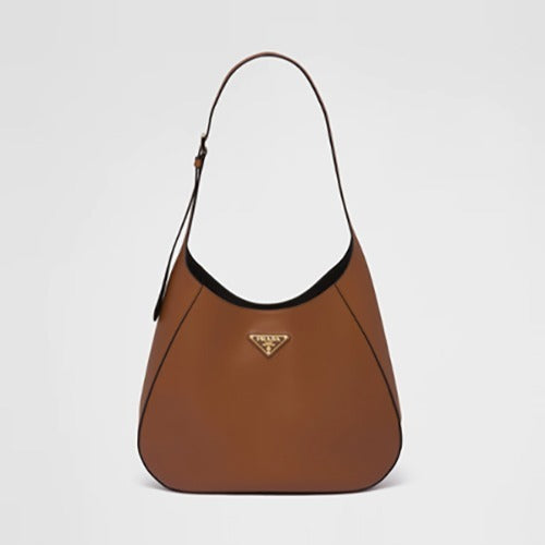 프라다 탑스티치 장식 라지 가죽 숄더백 브라운 1BC181