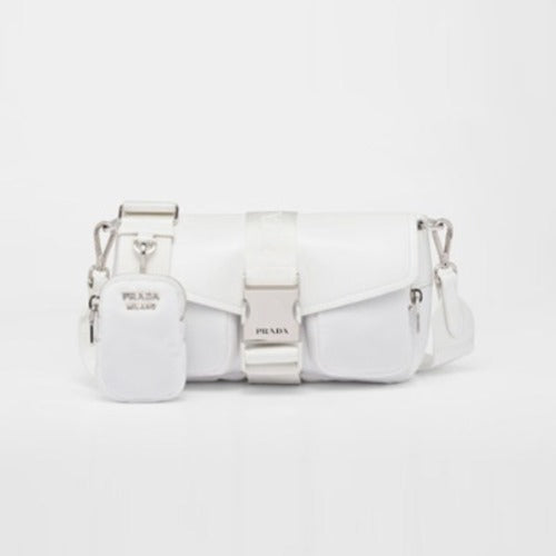 프라다 포켓 나일론 가죽 숄더백 화이트 1BD295