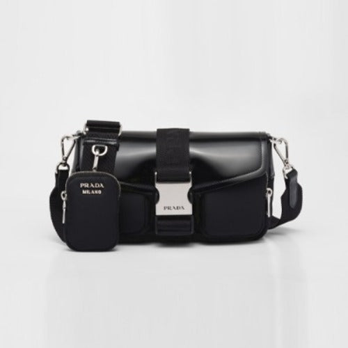프라다 포켓 나일론 가죽 숄더백 블랙 1BD295