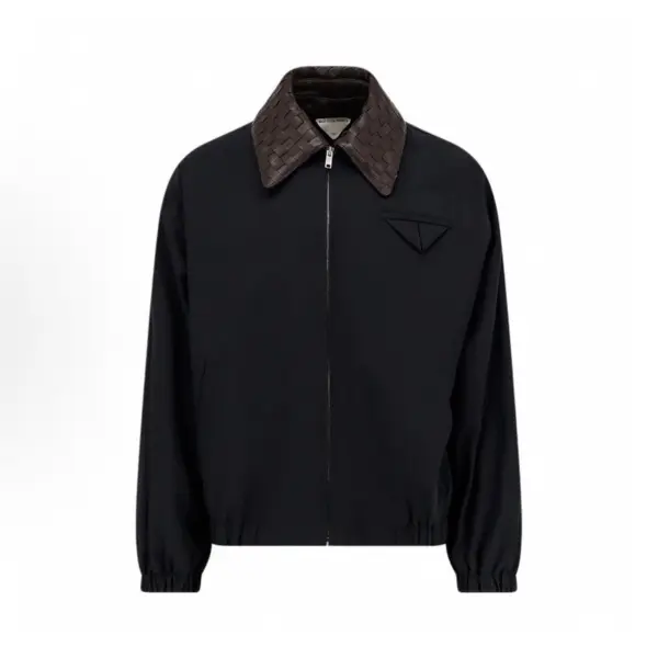 보테가베네타 인트레치아토 가죽 칼라 테크 코튼 블루종 미드나잇 블루 대표 이미지