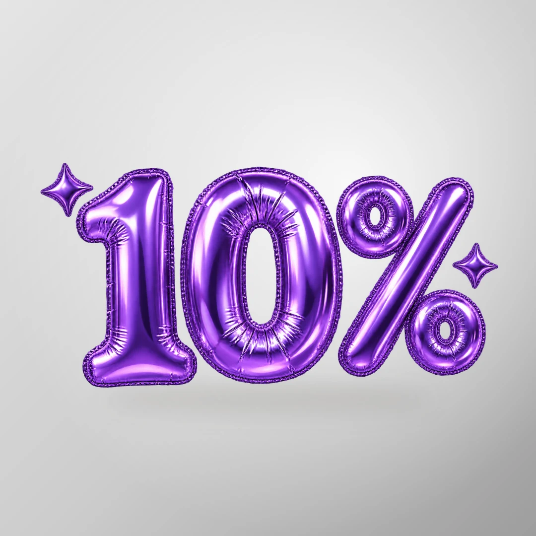 중앙에서 천천히 흔들리는 보라색 10% 풍선